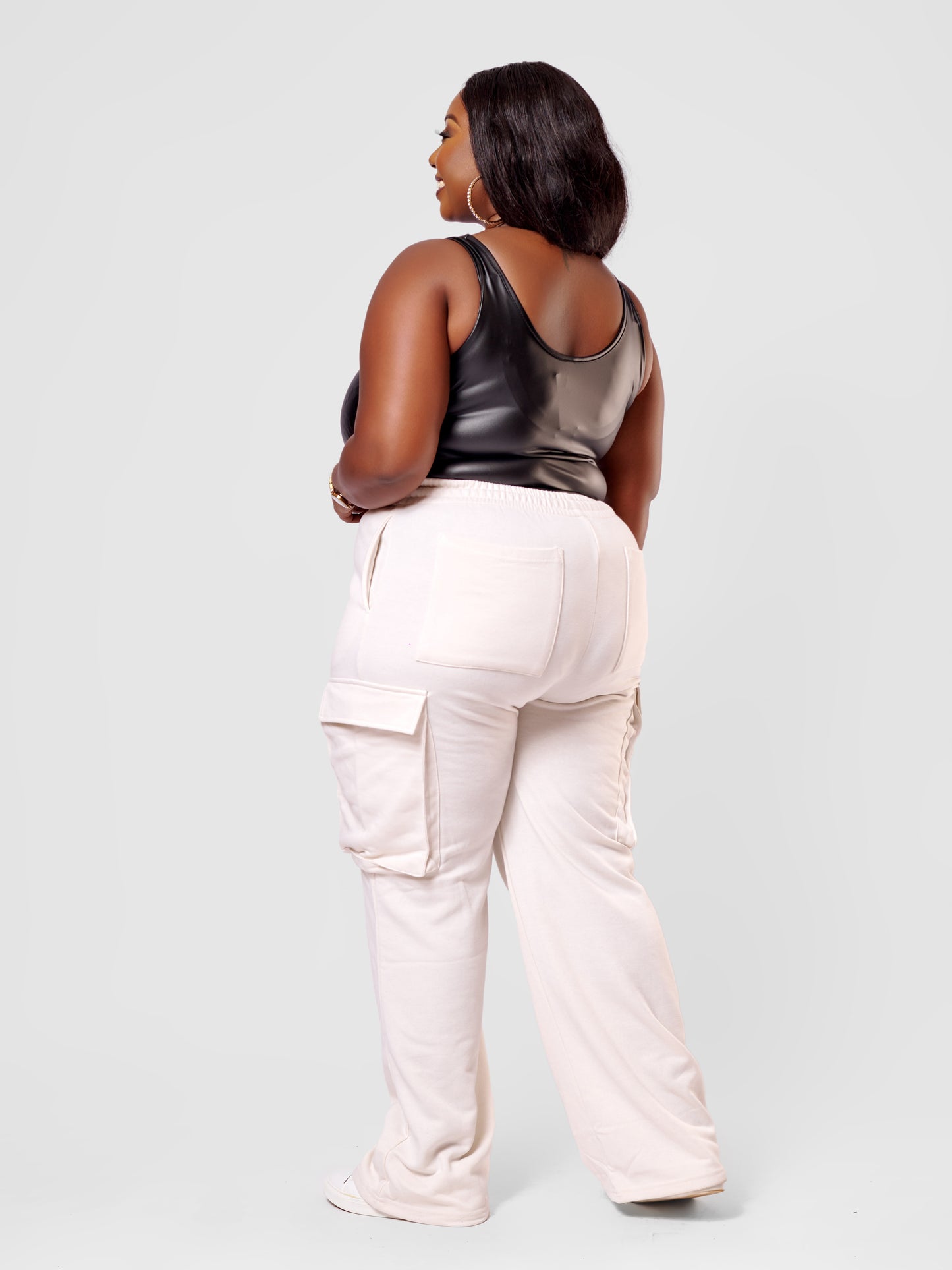 City Chic Wide Leg Cargo Sweatpants - Ivory