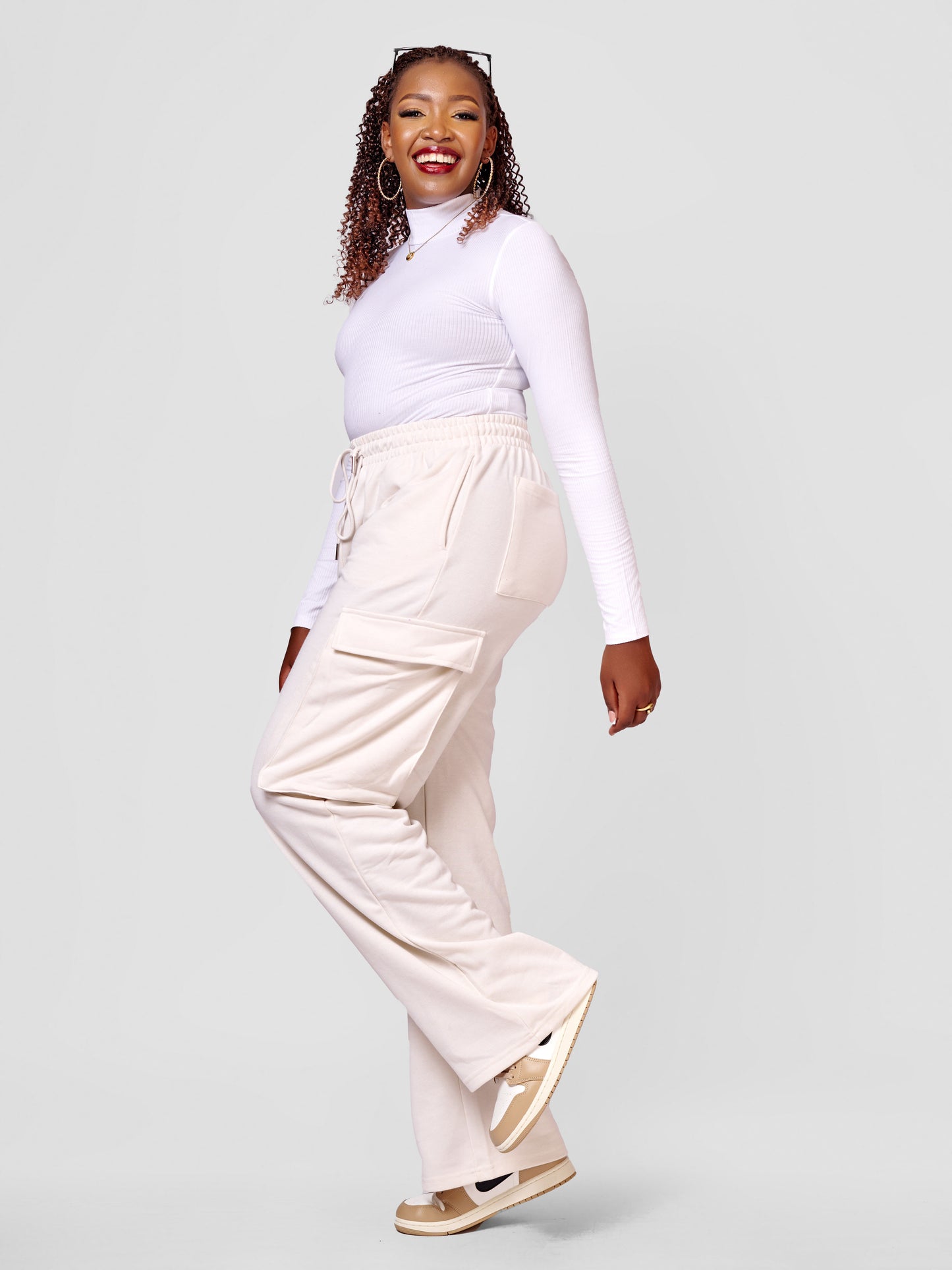 City Chic Wide Leg Cargo Sweatpants - Ivory