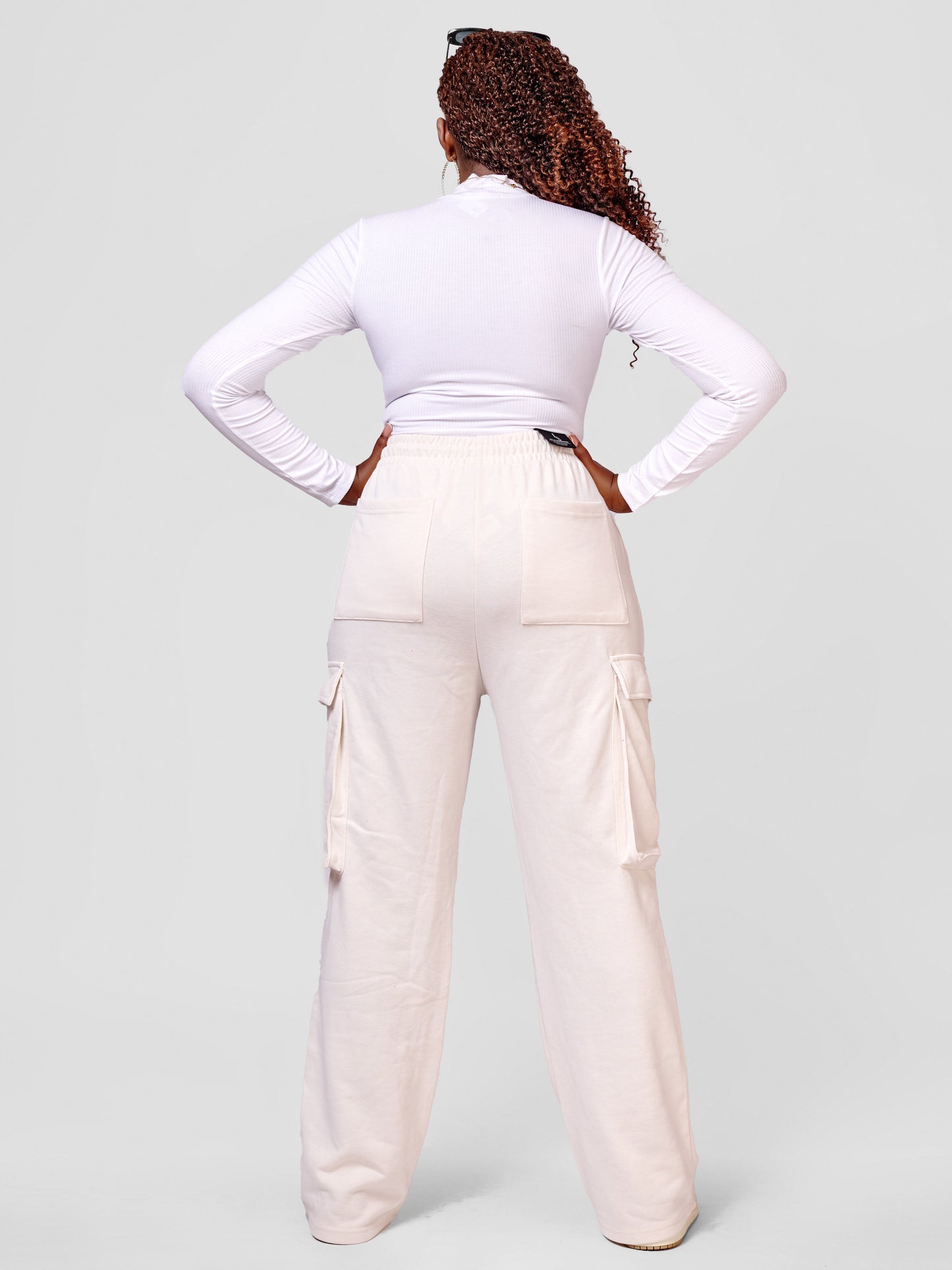 City Chic Wide Leg Cargo Sweatpants - Ivory