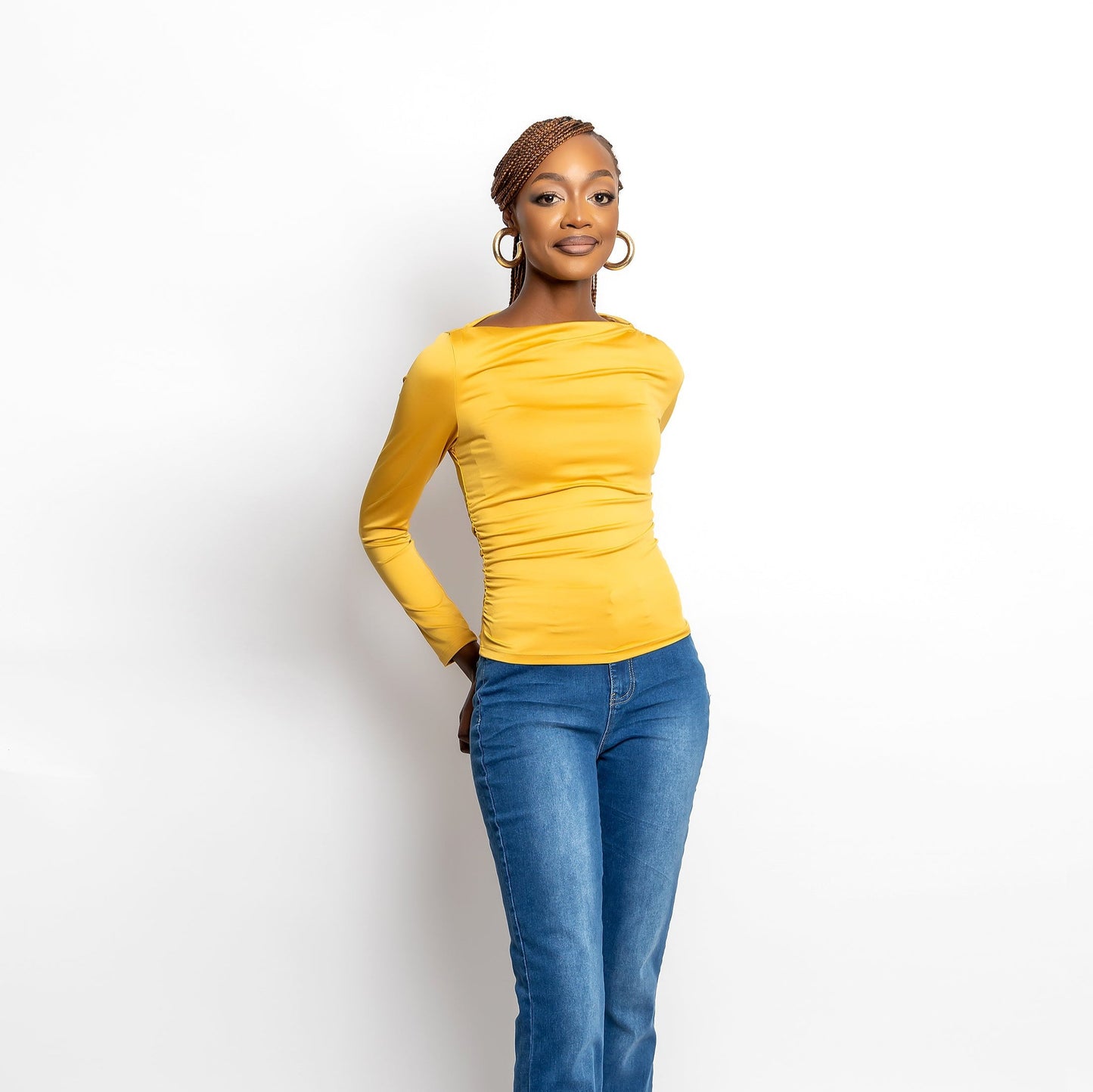 Blissful Ruched Top - Mustard