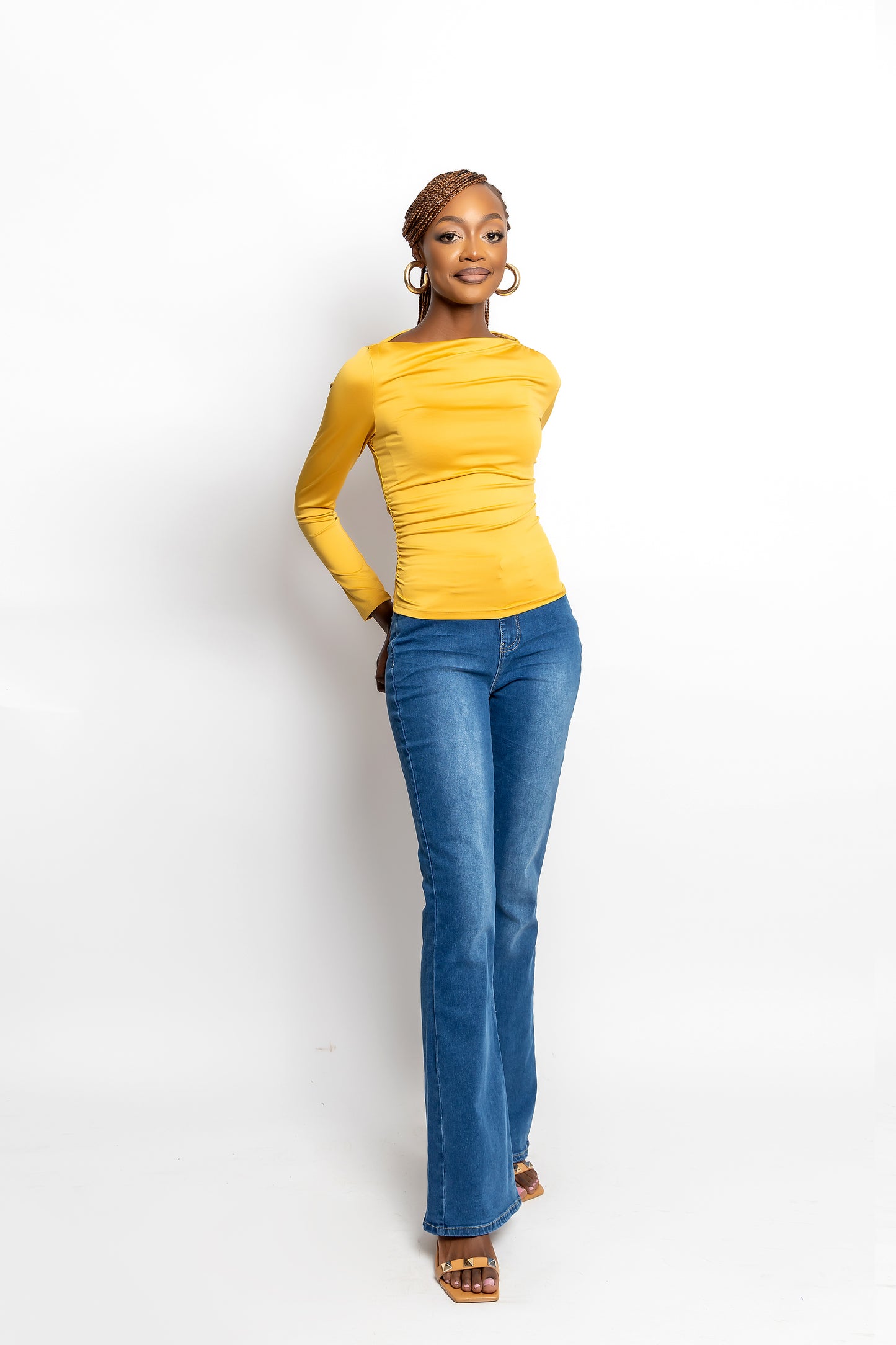 Blissful Ruched Top - Mustard