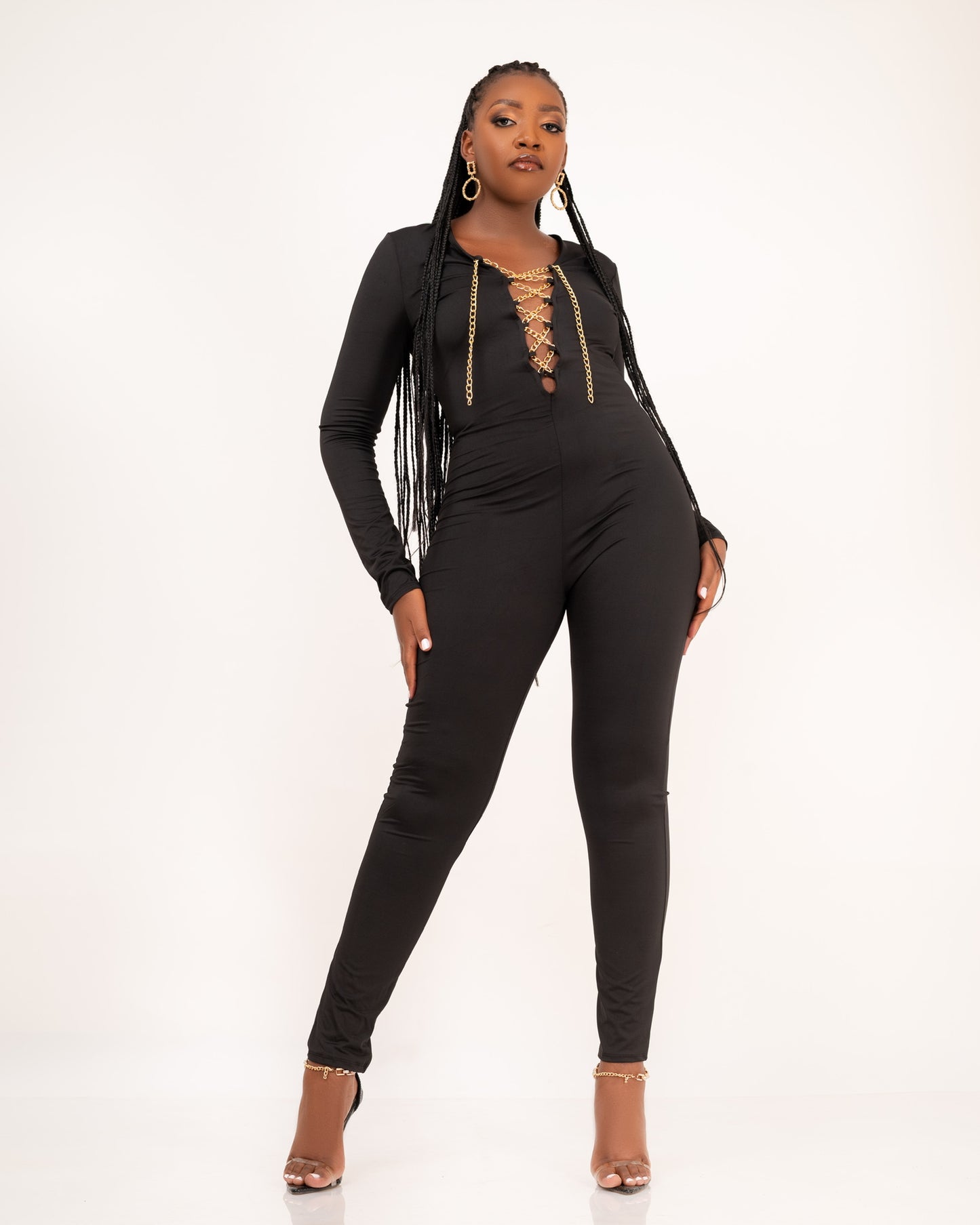 Gold Chain Lace Up Jumpsuit