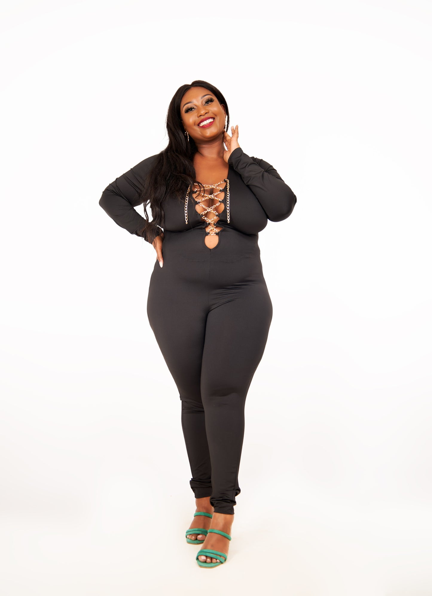 Gold Chain Lace Up Jumpsuit