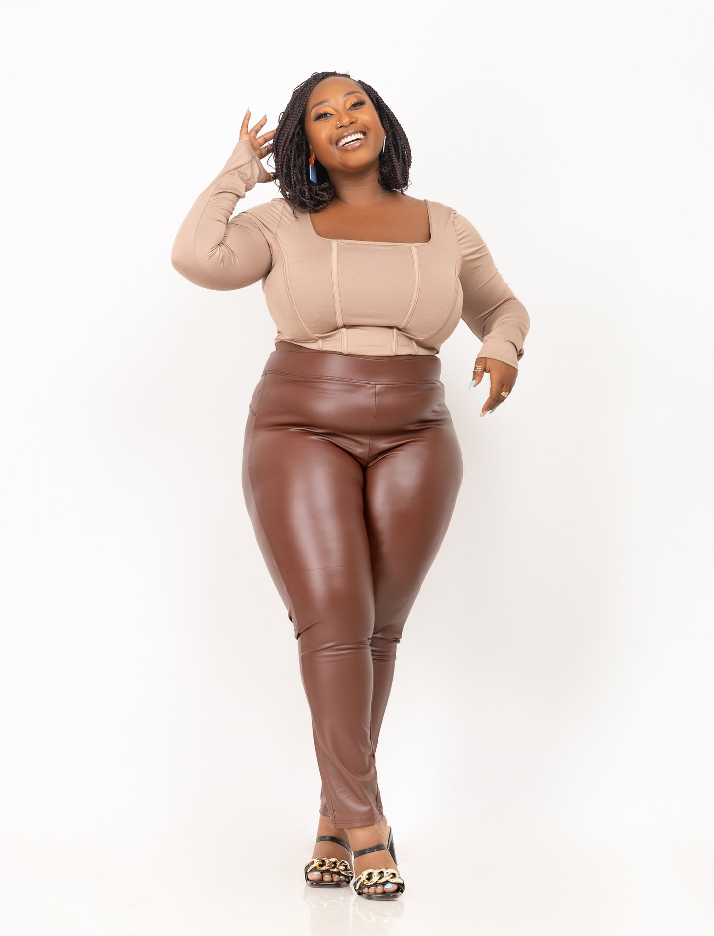 Faux Leather Leggings - Chocolate
