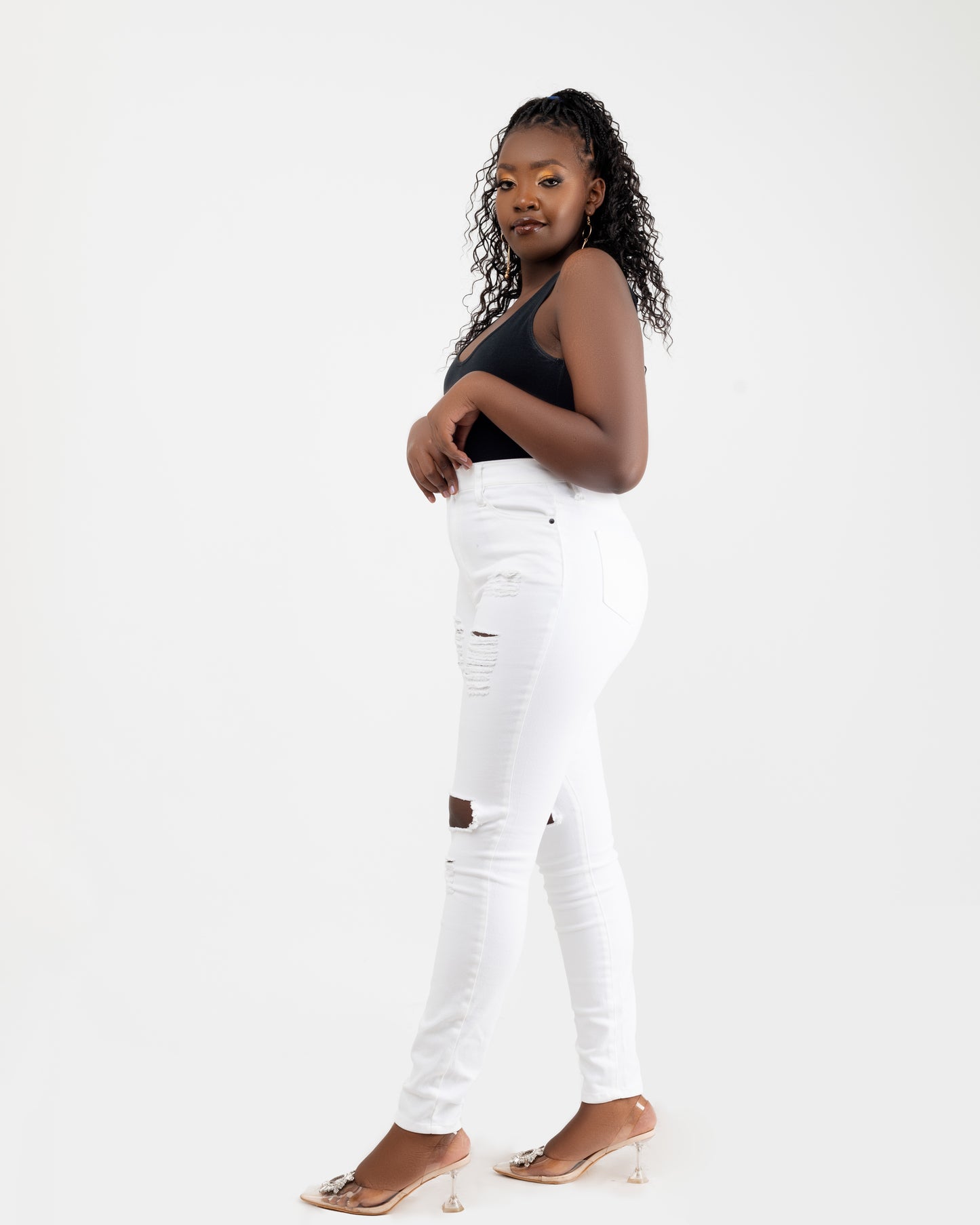 Distressed White Jeans