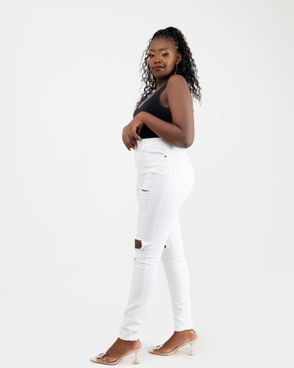 Distressed White Jeans