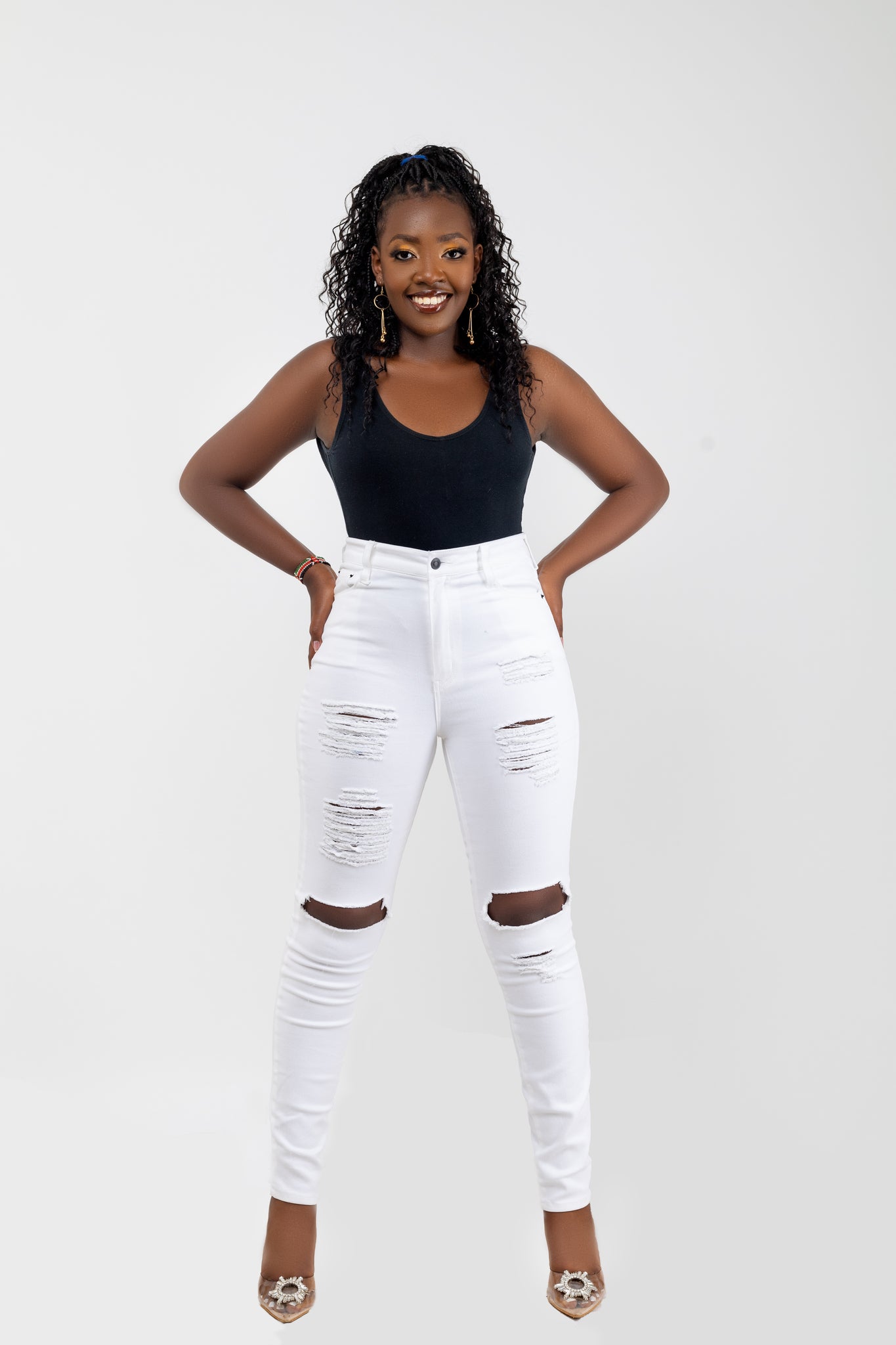 Distressed White Jeans
