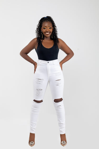 Distressed White Jeans