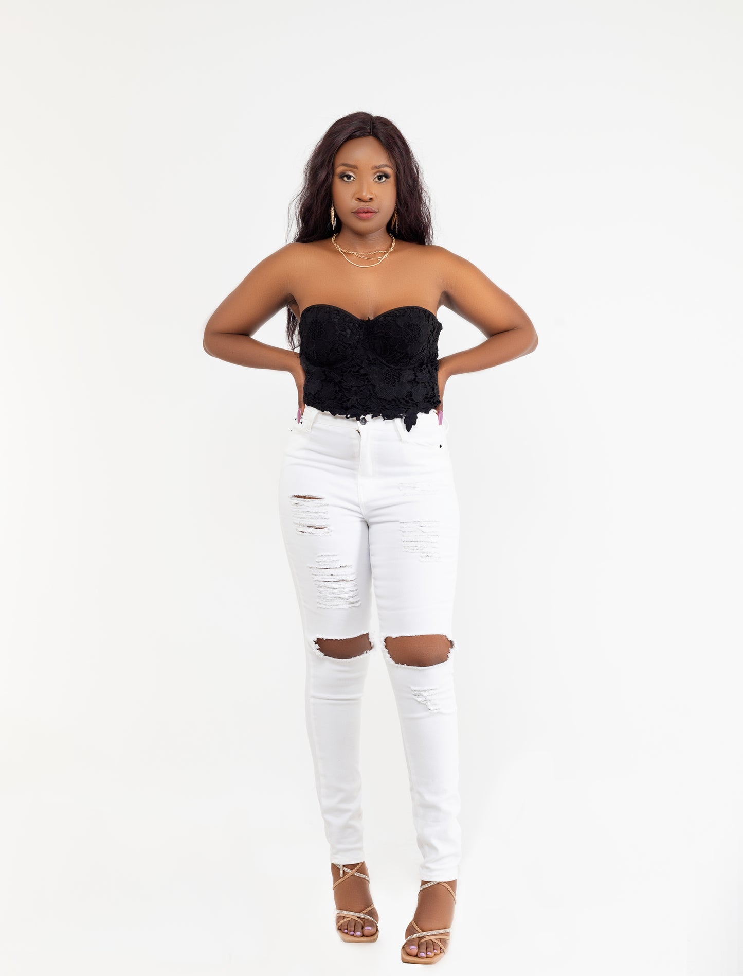 Distressed White Jeans
